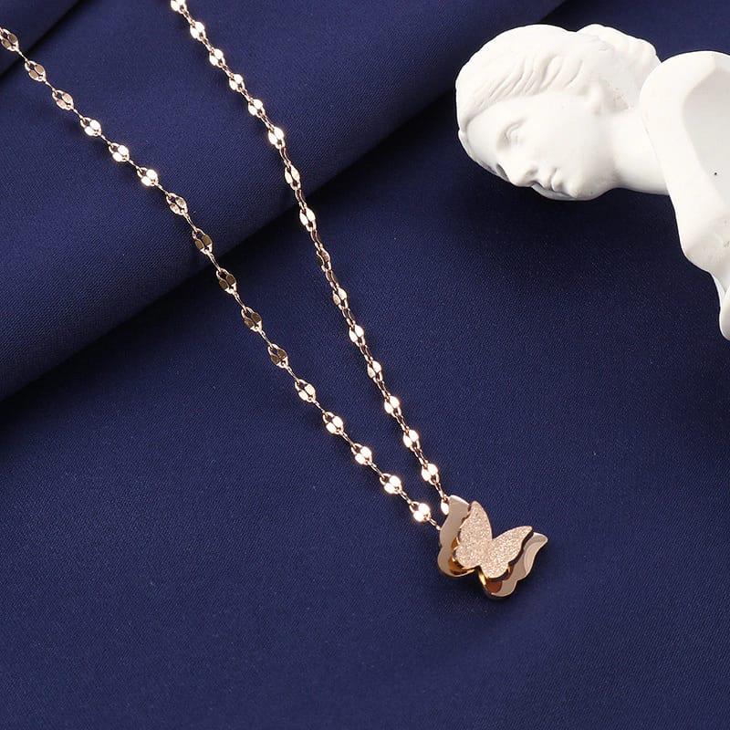 Kalung Wanita Aksesoris Fashion Titan Pecah Kopi Kupu Anti Karat Tidak Luntur Harian Titanium Kulit 6