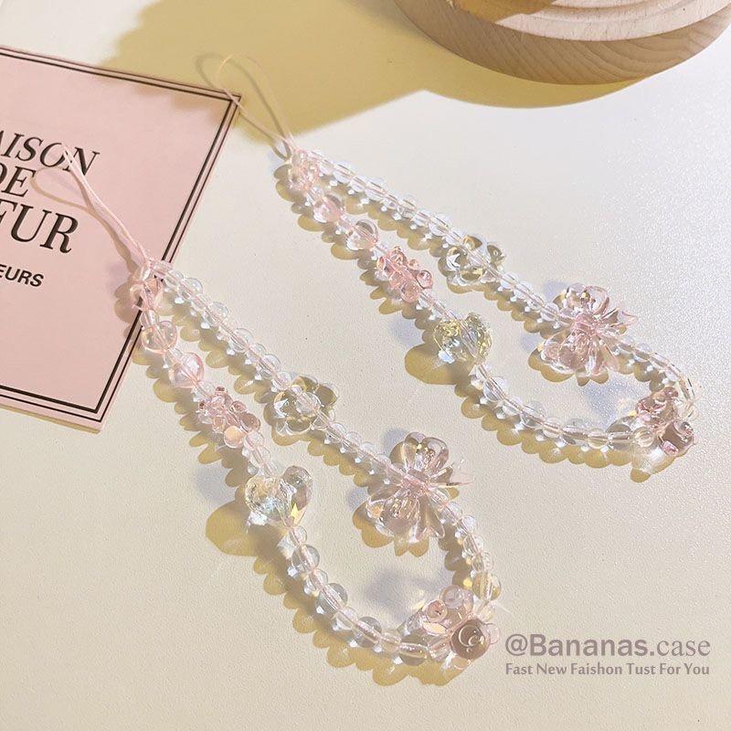 Phone strap chain lanyard colorful heart-shaped beaded AirPods sticker crystal pink anti fall phone charm 1