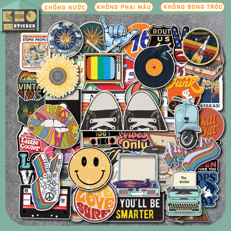 Combo 50 Sticker Vintage Mix chống nước sticker dán laptop, điện thoại, đàn guitar, mũ bảo hiểm, vali. MSP: ST55