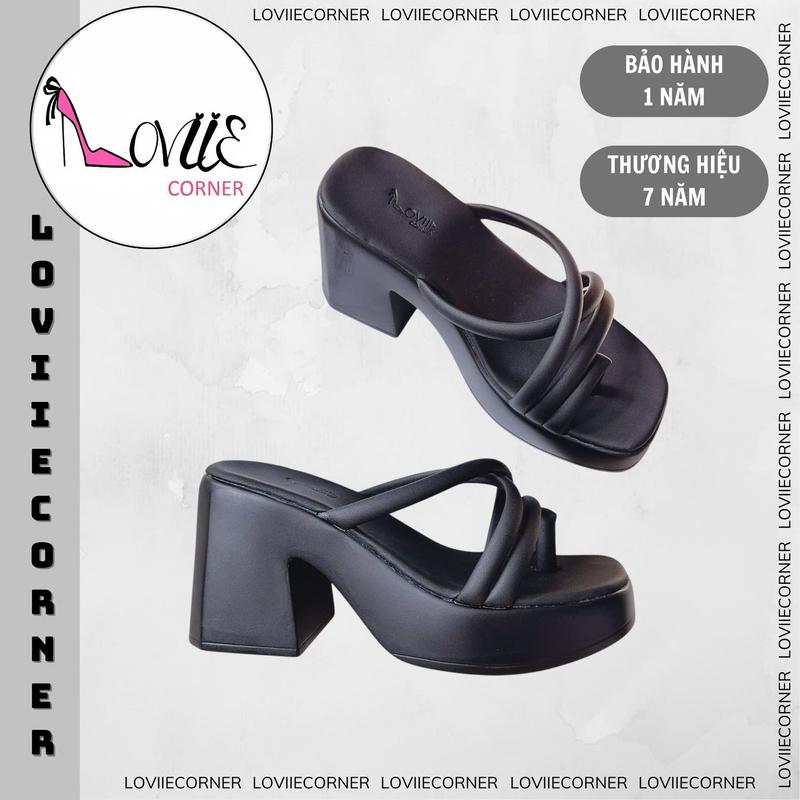 LOVIIECORNER - GUỐC NỮ THỜI TRANG BA QUAI PHỒNG CHÉO DA MỀM THANH LỊCH - XUỒNG ĐẾ VUÔNG XỎ NGÓN CÓ BA MÀU DỄ PHỐI ĐỒ CAO 9 PHÂN - DD240120