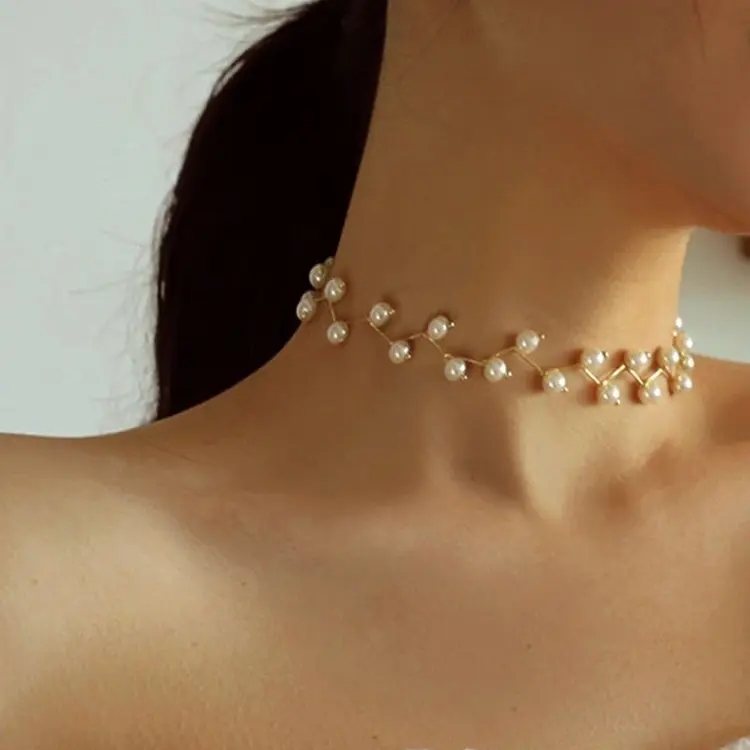 k811325 kalung choker mutiara aksesoris wanita