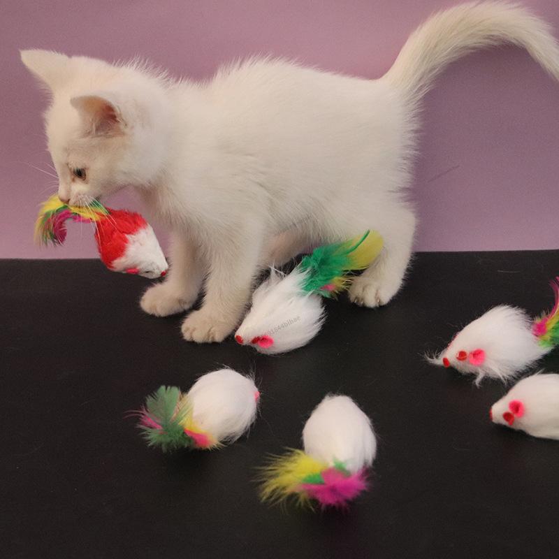 Product Introduction of Soft Fleece False Mouse Cat Toys Colorful Feather Funny Playing Toys For Cats Kitten Interactive Ball Cat Toy 6