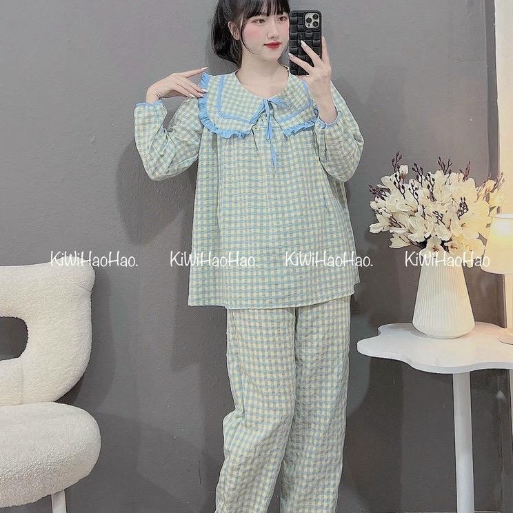 Bộ Bầu Dài Caro Chất Đũi Hàn Cao Cấp Mềm Mịn , Mặc Cả Sau Sinh Áo Có Khóa Tu Ti Đầm Bầu 5