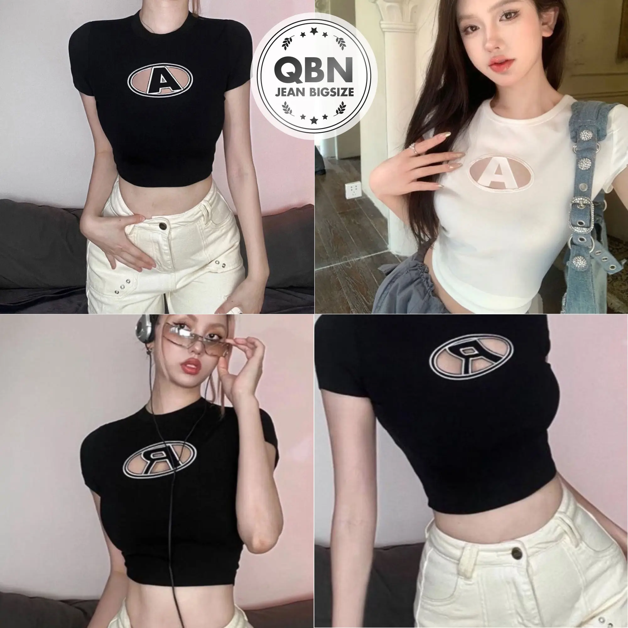 Áo Thun BORIP- form CROPTOP  Nữ Khoét Ngực Chữ A _ Bigsize:45-85kg Women Cổ Tròn