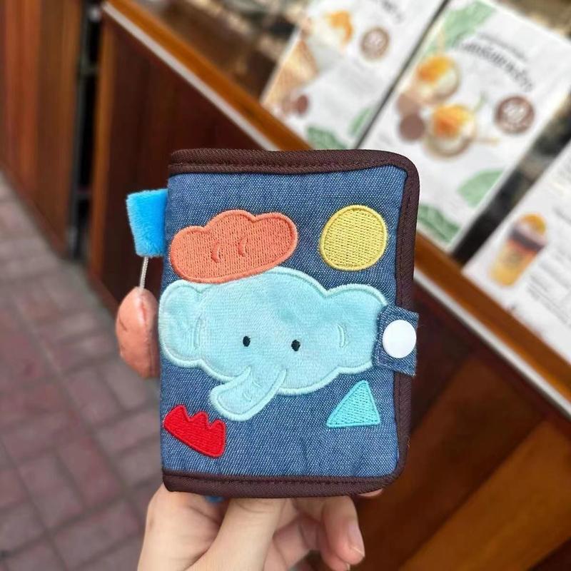 Ví Vải Bố, Thiết Kế Dễ Thương, Kiểu Ngắn, Có Khóa Kéo, Gấp Nhỏ Chất Liệu Denim Và Vải Nhung Kẻ, Ngăn Đựng Thẻ, ví đựng tiền Xu Ví Cầm Tay Hoạt Hình, Năm 2024 3