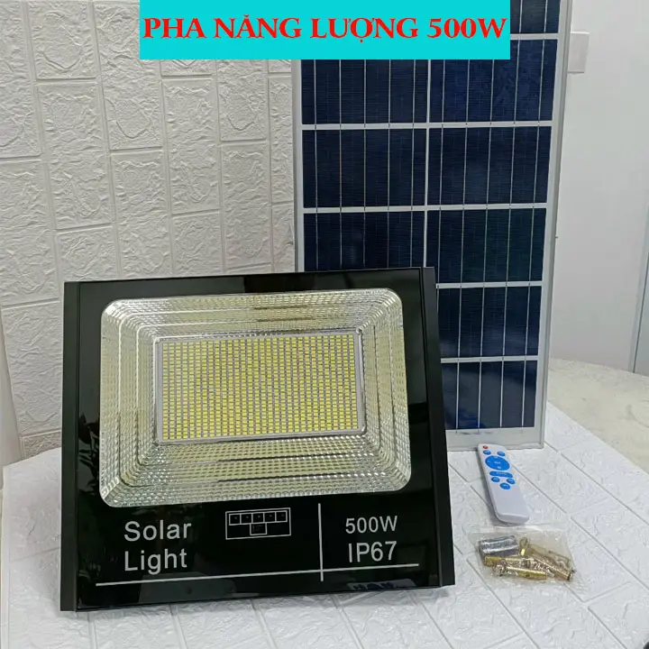 Đèn pha năng lượng mặt trời 500W, Vỏ nhôm, Chip LED 5730, Chống nước, Bảo hành 2 năm den  phan 1