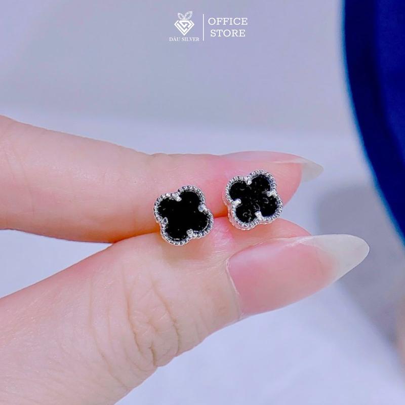 [Giá Bán/ 1 Đôi] Bông Tai Bạc ý 925, Bông Tai Hình Cỏ 4 Lá (Chốt Đẩy) Trang Sức cao cấp DÂU SILVER