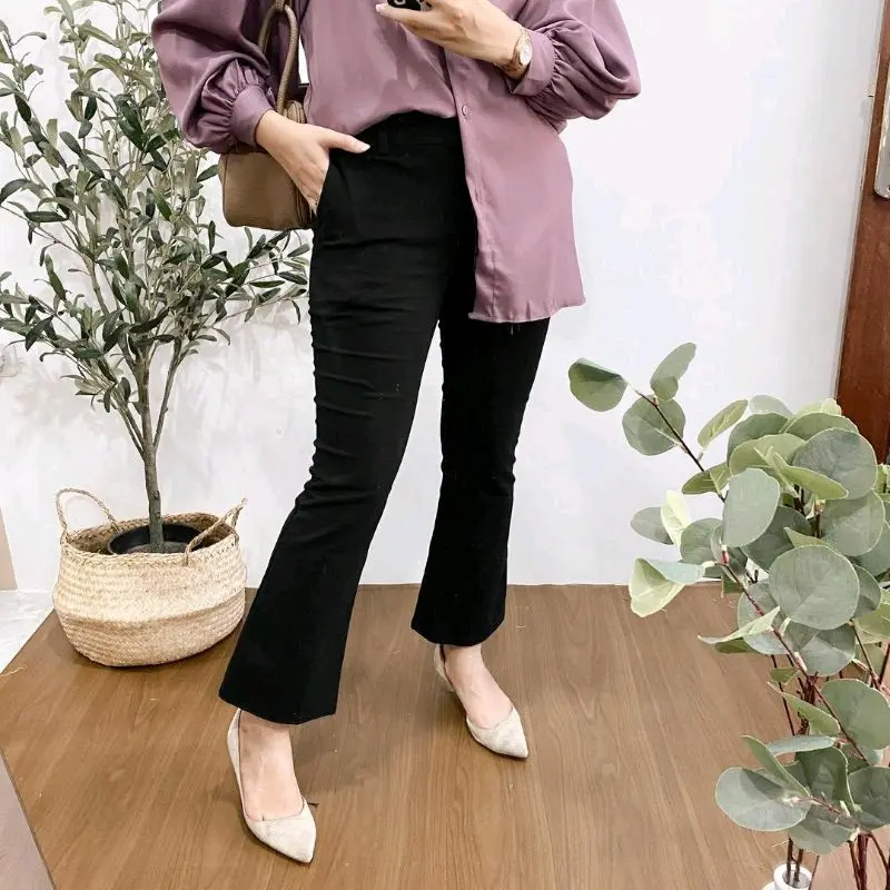 CELANA CUTBRAY WANITA BASIC PANTS Kain KATUN COMBET TWILL PREMIUM  BEST SELLER CELANA BerKaret/ Melar /Panjang Nyaman Standar Stretch Kerja Kulot 0