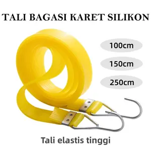Tali Bagasi Karet Silikon Motor Elastis tali pengikat barang di Sepeda motor Pipih Gepeng Silicon Melar Keranjang handle koper Kurir Elastic Cargo Tie Down Straps 100-250cm 1M 1,5M 2.5M 1 2 3 Meter 100cm 150cm 250cm 100 150 250 CM Kuning Elastis Tinggi=
