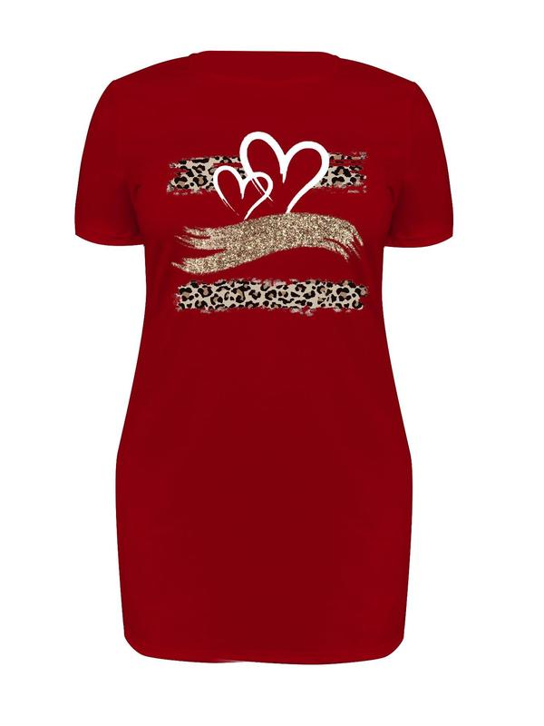 【Plus Size】 Graphic Print Round Neck Dress, Casual Short Sleeve Crew Neck Dress for Summer, Women's Plus Clothing for Daily Wear 7