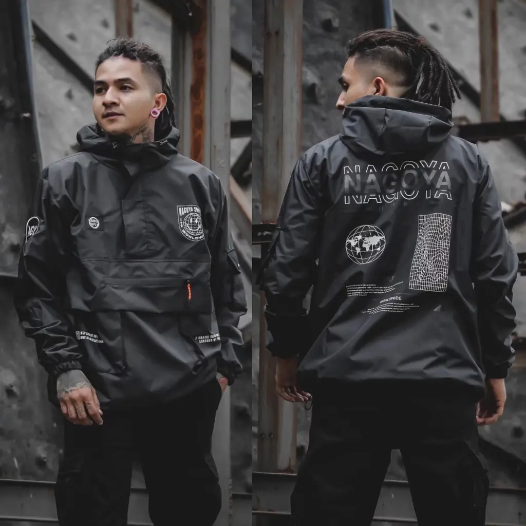 Jacket Cagoule Black Series Motif Original Distro - Jaket Parasut Waterproof Terbaru Panjang Wanita