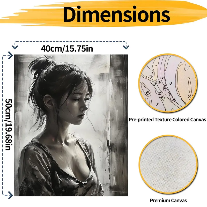 Woman Portrait Pattern DIY Painting By Numbers Kit Without Frame, 1 Set DIY Paint By Numbers Kit, Wall Art Decoration for Home Living Room Bedroom 1