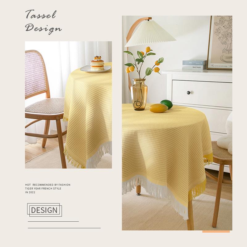 Product Introduction of INS style tablecloth concise solid color waffle cotton linen tablecloth tablecloth 4 colors interior decoration tablecloth cotton fabric tablecloth table  cloth 1