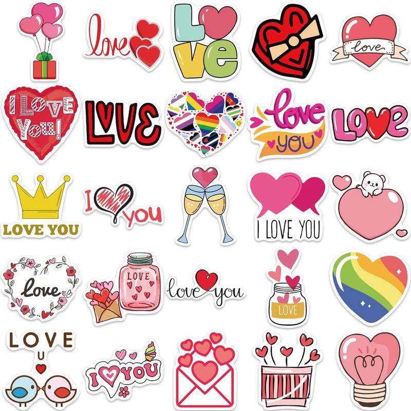 Valentine's Day Themed Sticker, 50pcs/1200pcs/set Love Sticker, Vinyl Waterproof Sticker for Laptop Water Bottles Scrapbook Skateboard Guitar 4