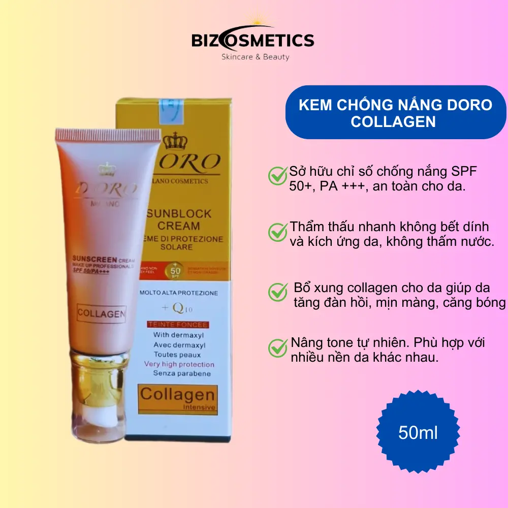 Kem chống nắng Doro Collagen Q10 SPF 50/PA+++ 50ml nhập khẩu chính hãng