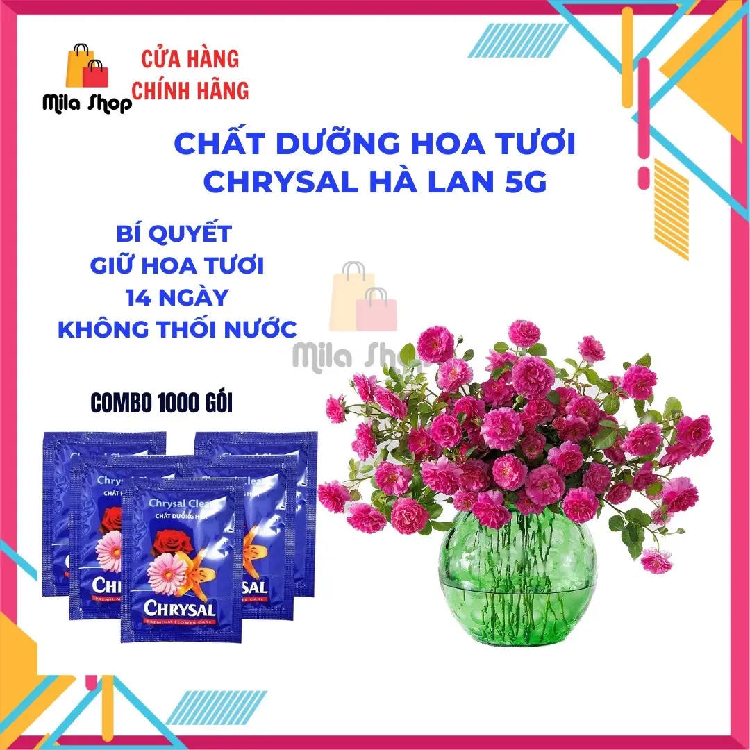 [100g] Gói dưỡng hoa tươi lâu tàn, nước cắm hoa tươi lâu, chất dưỡng hoa Chrysal Clear Nhập khẩu Hà Lan gói 5g giúp hoa bền màu, nở to không gây hư/thối nước