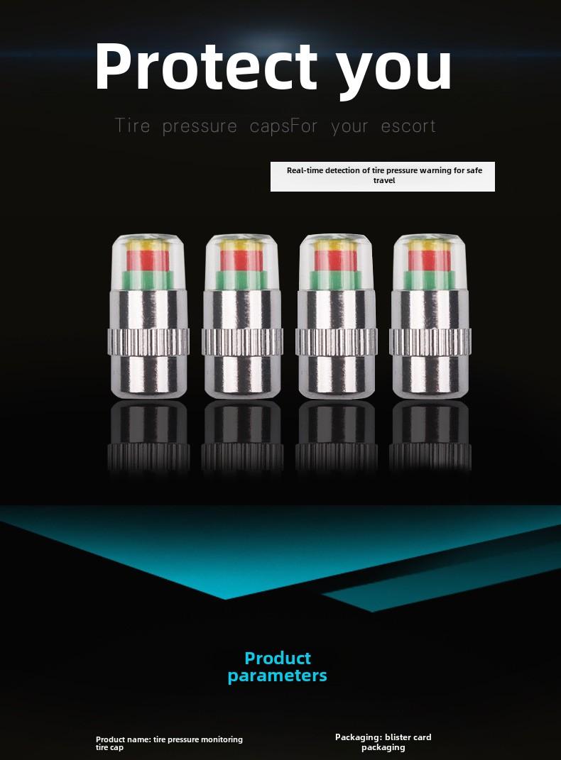 Product Introduction of Car Accessories Tyre Pressure Monitoring External Valve Cover Stainless Steel Tyre Pressure Warning Cover Wireless Warning Device For Wheel Control 12