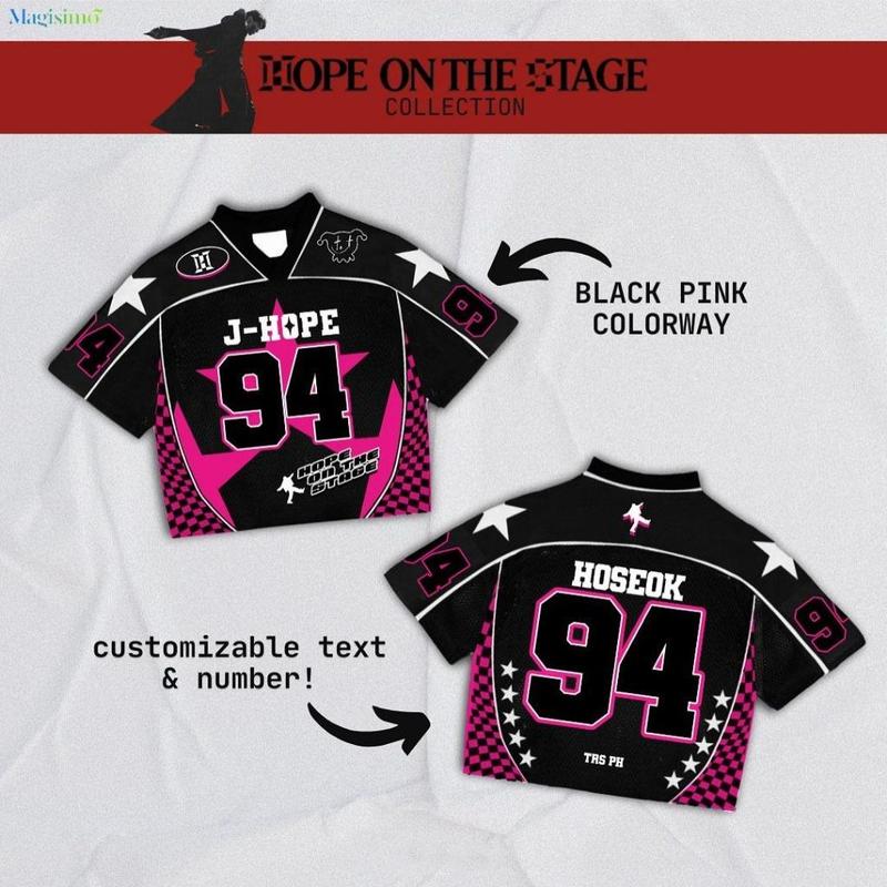 Áo Thi Đấu, Cùng Phong Cách J-Hope, Jersey Hàn Quốc Mỹ, Áo Thi Đấu Hợp Xu hướng Mới, Jersey Bóng Đá Đường Phố, Có Thể Tùy Chỉnh Tên Và Số, Thời Trang Mới, Ngắn Tay, Vải Lưới Thoáng Khí, Áo Thun Đồ Quần Áo Thể Thao, Unisex 4