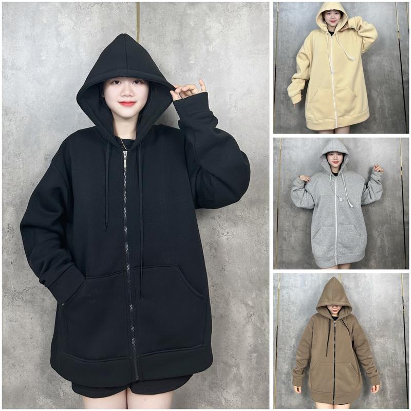 Tràmy78 Áo khoác Hoodie zip bigsize có size đến 145kg, chất liệu nỉ bông, có túi trong, form rộng, nón rộng mũ 2 lớp nam nữ mặc được Nhung Top Menswear Shirt Voi Women Dài Tay Kem