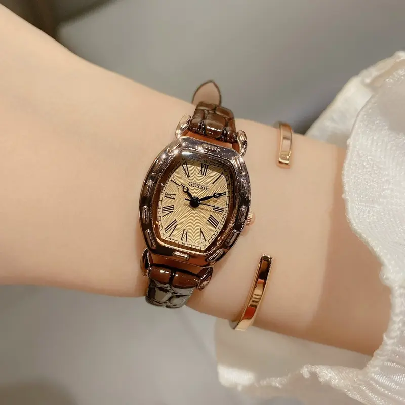 B1 Đồng hồ thời trang nữ mặt bầu, dây da vân cao cấp 3