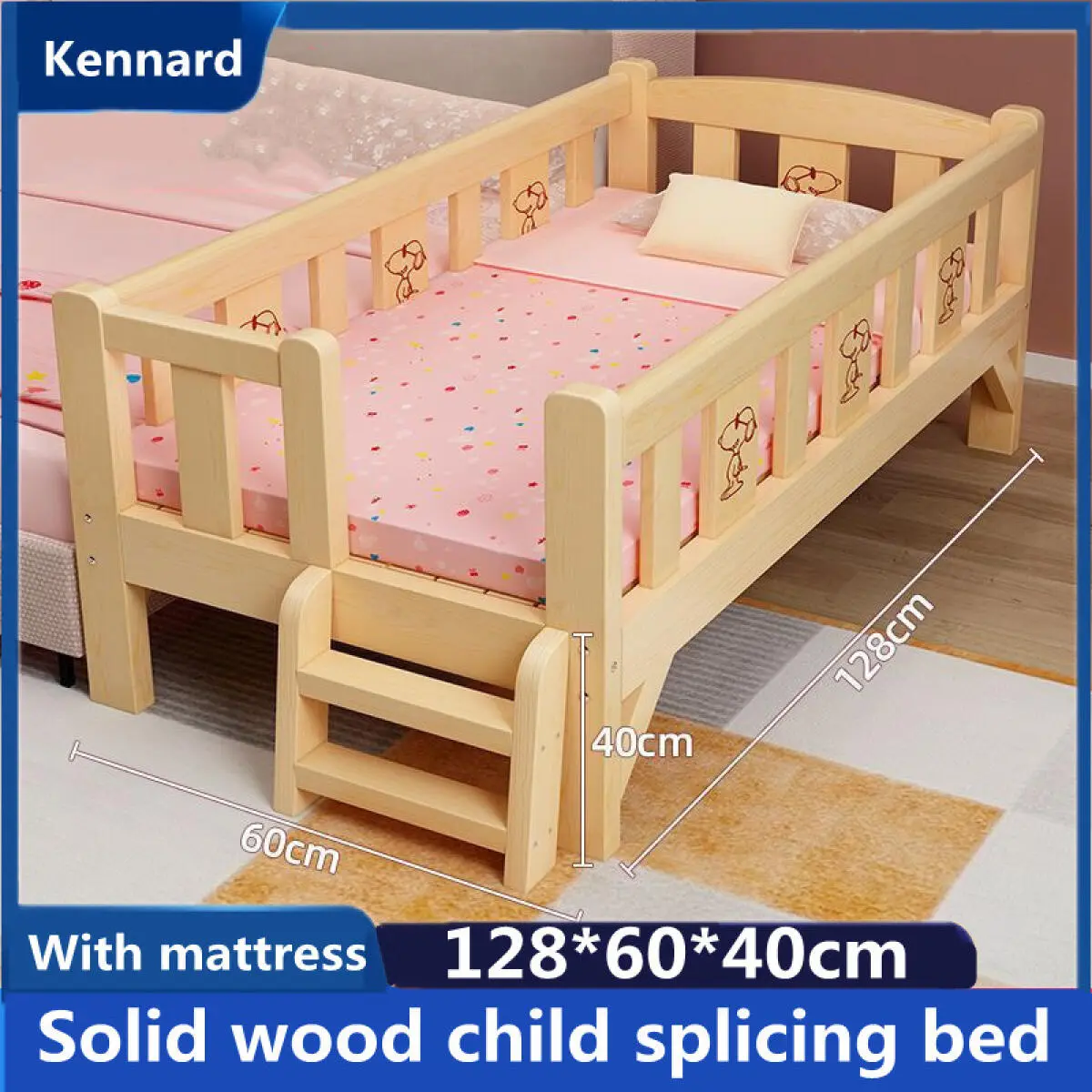 Children splicing bed big bed widened bed Solid wood child splicing bed with guardrail baby crib newborn boys and girls splicing