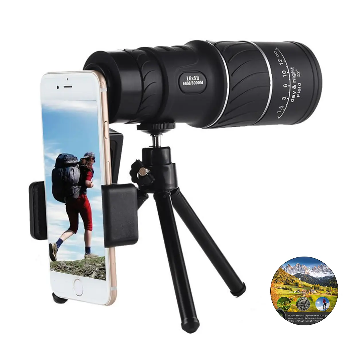 COD 16x52 Low Light Level Night Vision Black High-Definition High-Power Portable Monocular Telescope