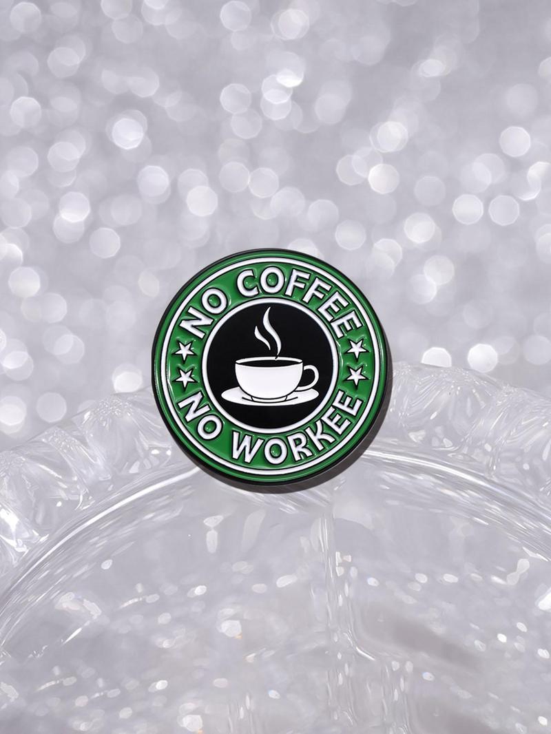 Product Introduction of Creative Coffee Lover's Round Brooch, Letter Design Enamel Pin for Clothes Backpack Hat Decoration, Fashion Accessories for Women & Men 4