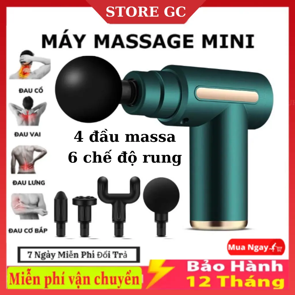 Máy Massage Cầm Tay Mini 4 Đầu 6 Chế Độ  Hàng Loại 1 Lõi Đồng, Pin Từ 1 đến 3 Tiếng,  Massage Toàn Thân