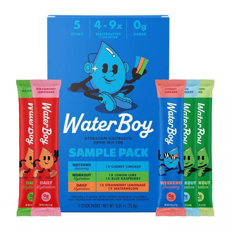 Waterboy Hydration Blue Raspberry Waterboy Hydration Sports Drink Trial Pack - 0.91oz/5ct Healthy ...