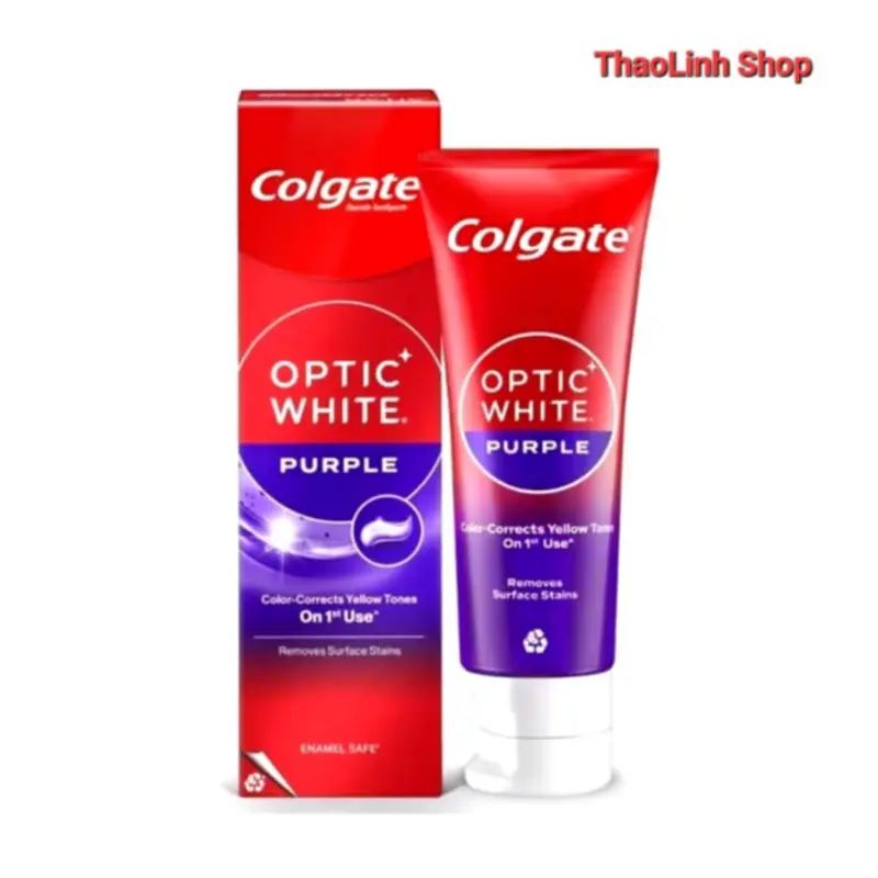 Kem Đánh Răng Colgate trắng răng Optic White Purple 100g công nghệ sắc tím, trung hòa ố vàng tức thì
