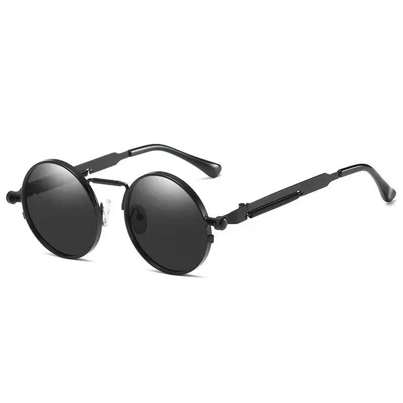 New Fashion Round Steampunk Sunglasses Unisex Retro Sunglasses Spring Temple Metal Glasses