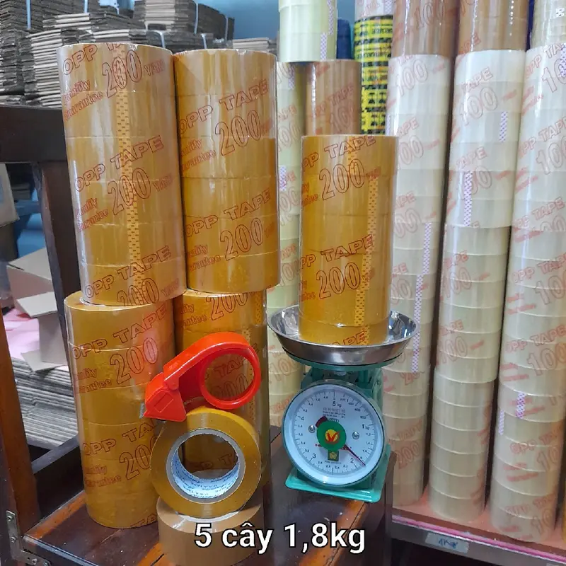 Combo 5 cây băng keo trong/đục 1,8kg giá tốt kèm dao cắt 3
