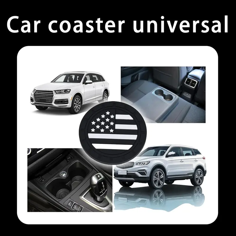 4 PCS Car Cup Holder Coasters, American Flag Anti-Slip Shock-Proof Pad, 2.75In Waterproof Creative Embedded Drink Mat, Universal for Most Cars (Black) 5