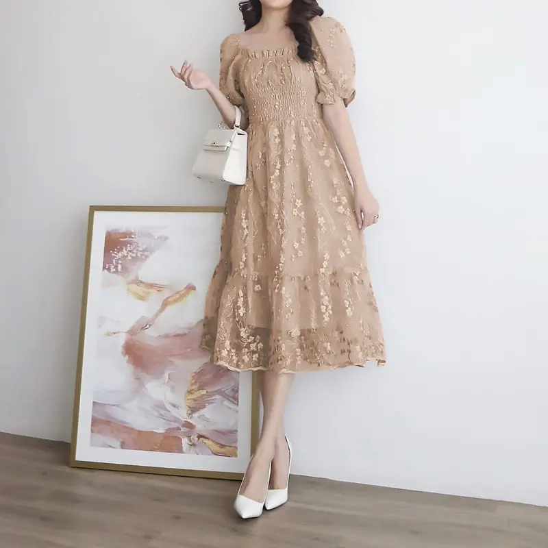 MELDY MINI DRESS Natal Brokat Terbaru | Rekomendasi Baju Pesta Kondangan Wanita Simple Elegan Mewah Ala Gaya Korea Terkini Karet Smoke Gaun Casual Remaja Dewasa 3