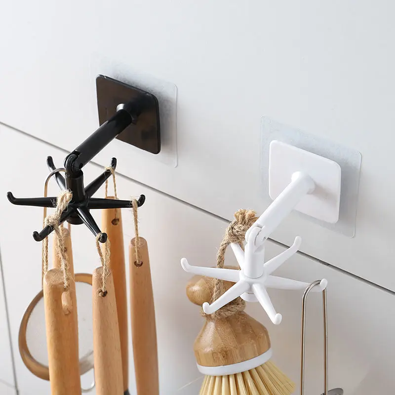 Rotating hook, kitchen spatula, spoon, storage rack, wall hanging, no punching, wall hanger, super glue artifact Organiser Hangable