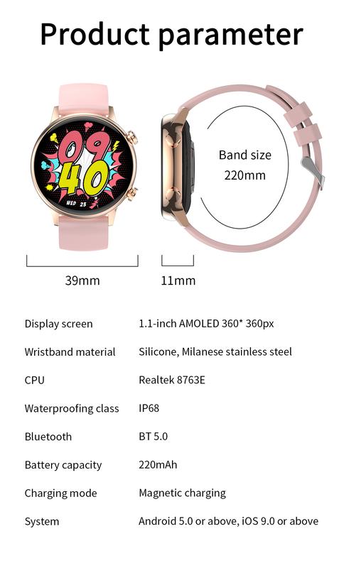 Product Introduction of Gobuy999 - Đồng hồ thông minh thời trang tròn 1,1 inch, cuộc gọi Amoled Bluetooth , nhịp tim, theo dõi sức khỏe, trợ lý giọng nói, chất lượng cao, bộ đồ quà tặng 17