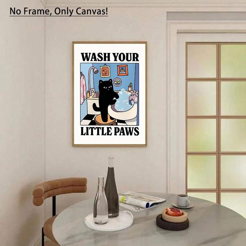 Cat Bathroom Pattern Unframed Painting, Modern Style Wall Art Poster, Wall Art Decor for Home Living Room Bedroom Study Room, Ornaments 4