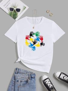 Game2024, Women's Cartoon Tee, Comfortable Round Neck T-shirt for Daily Wear, Perfect Summer Outfit for Vacation, Outdoor Activities, Ladies Fashionable Casual Top