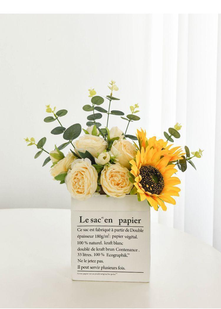 Product Introduction of [30 Days Hot Sale 5050 Pieces] Ins Style Sunflower Artificial Flowers Bouquet Home Decor Living Room Desktop Paper Bag Decoration Photo Props 12