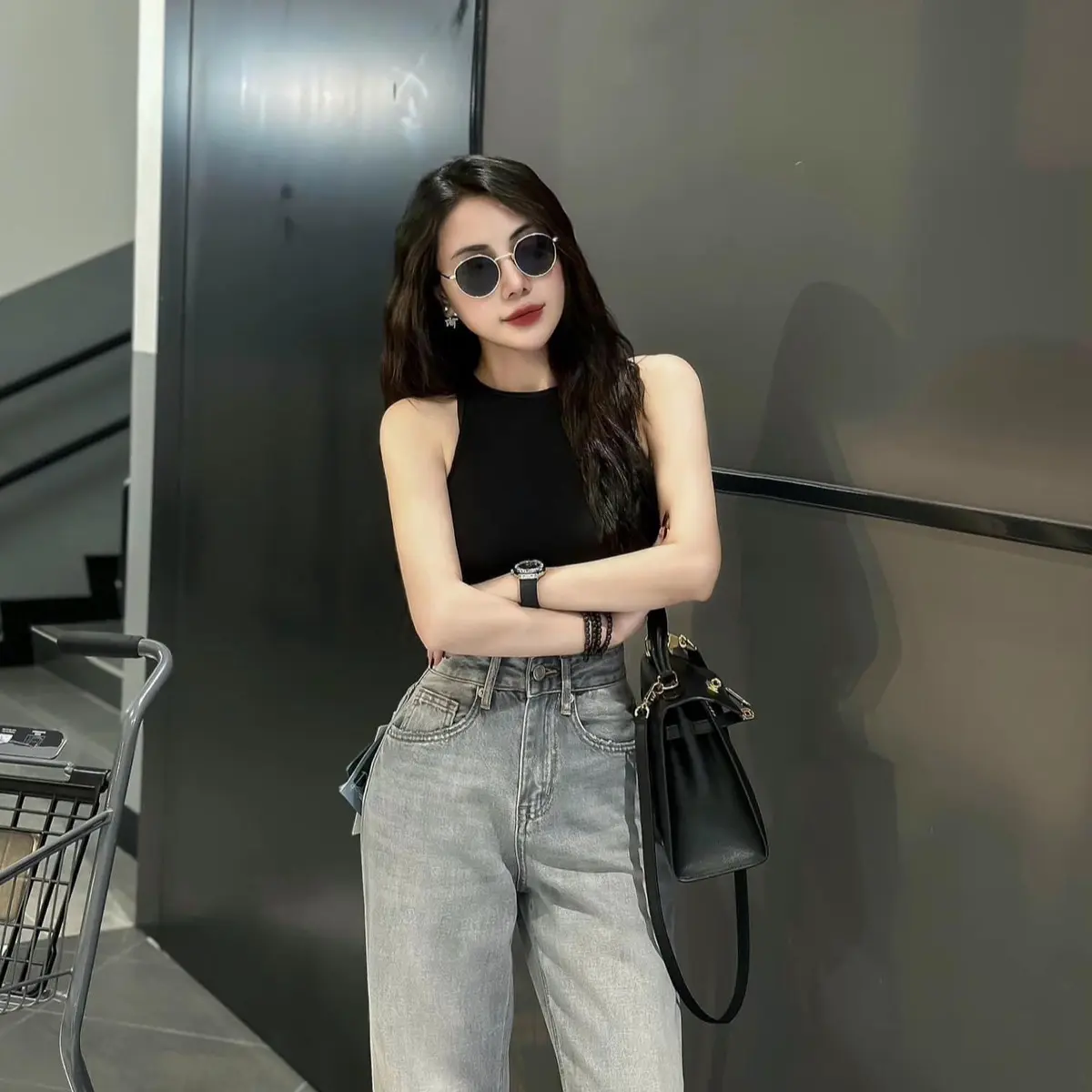 (S-2Xl) HHCHOU- Quần Jeans Suông Trơn Màu Bạc Mới Chất Jeans Vải Qc mềm H3456 Women Pants | BigBuy360 - bigbuy360.vn