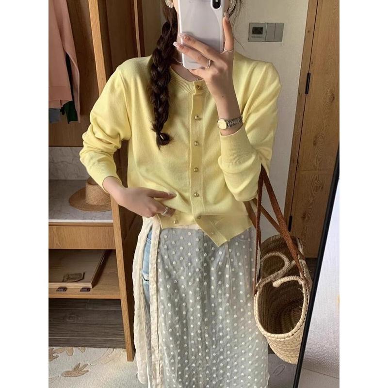 Áo Cardigan Dệt Kim Ngắn, Phong Cách Hàn Quốc, Dành Cho Nữ, Cao Cấp, Gửi Gì, Thanh Lịch Women Top