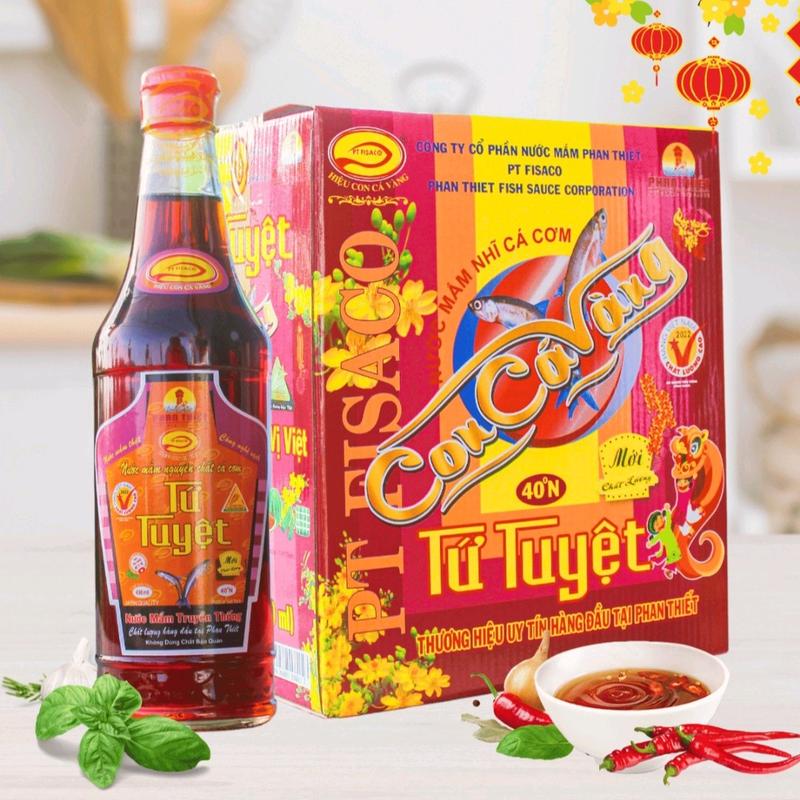 2 Thùng Nước Mắm Nhĩ Cá Cơm Truyền Thống Tứ Tuyệt Hiệu Con Cá Vàng 40 Độ Đạm ( Thùng 6 Chai x 490ml) Gia Vị Cay Chua 4