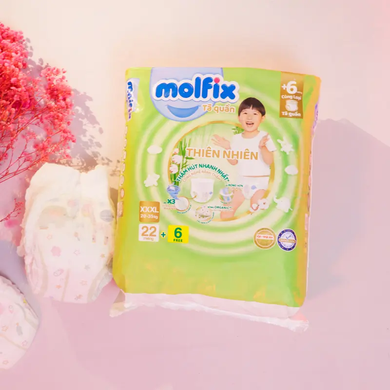Tã/Bỉm Molfix Organic Thiên Nhiên Thổ Nhĩ Kỳ Size Lớn Nhất XXXL22+6 Miếng Dành Cho Bé 20-35kg Women Nữ Với Lớp Dẫn Thấm Siêu Khô Thoáng Và Thiết Kế Chống Tràn Kép Đặc Biệt ta  lot 1