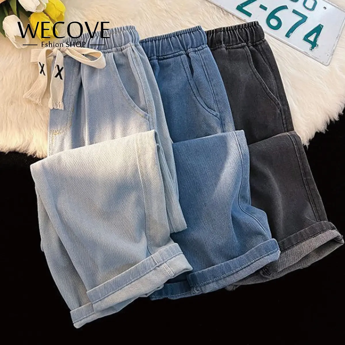 WECOVE Long Jeans Casual Pants Longar Losse Fit style Cowboy pants for women Bottom Lingerie Trouser Comfort Streetwear Denim Basic