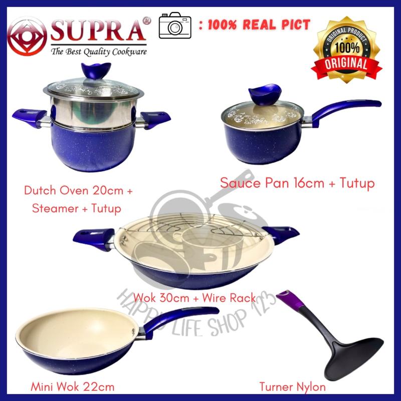 SUPRA Panci 9pcs Set Aluminium White Marble Cobalt Blue / Cookware Set ...