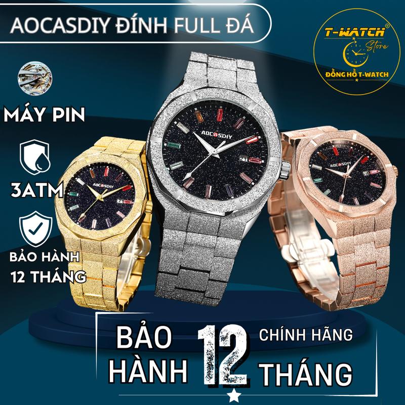 Đồng Hồ AOCASDIY Đính Bụi Kim Cương Cao Cấp, Sang Trọng, Luxury, Chống Nước Tốt , Thép Đúc Watch Nam Đeo Tay