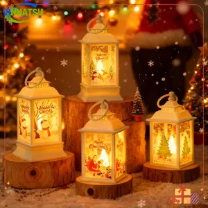 Vinnatsu Hiasan Natal Lampu Angin Empat Sudut Natal Lampu Dekorasi Suasana Hari Natal Lampu Lilin Portabel santa  claus  decoration christmas  tree