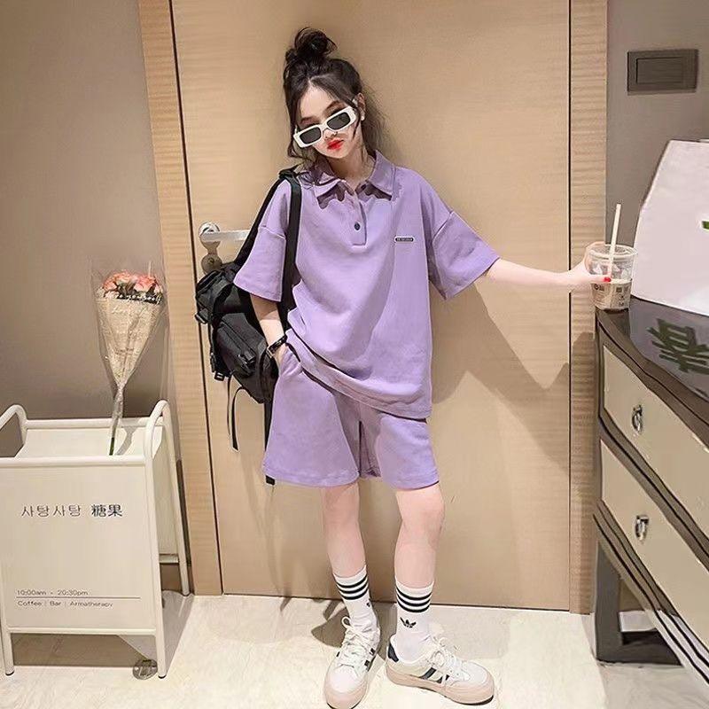 Bộ Đồ Mùa Hè Cho Bé Gái, Phong Cách Hàn Quốc, Cổ Polo Thường Ngày Quần Đùi ngắn Tay, Bộ Đồ Hai Mảnh Thể Thao Thời Trang, Thời Trang 2025 Áo Women 5