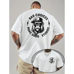 悪い選択するするが良い物語を生み出す チンパンジー柄メンズTシャツ[トレンド]個性派グラフィックTシャツ.ストリートシステムやオーバーサイズで作成者こなすのがはい. !メンズ 夏服 2024 おすすめ GUBANけアイテム ✨ # ストリートファッション # メンズコーデ # Tシャツ