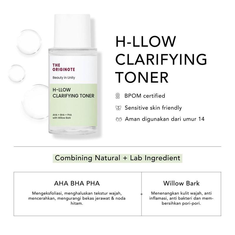 The Originote H-llow Clarifying Toner 80ml - Exfoliating dan Hydrating 1